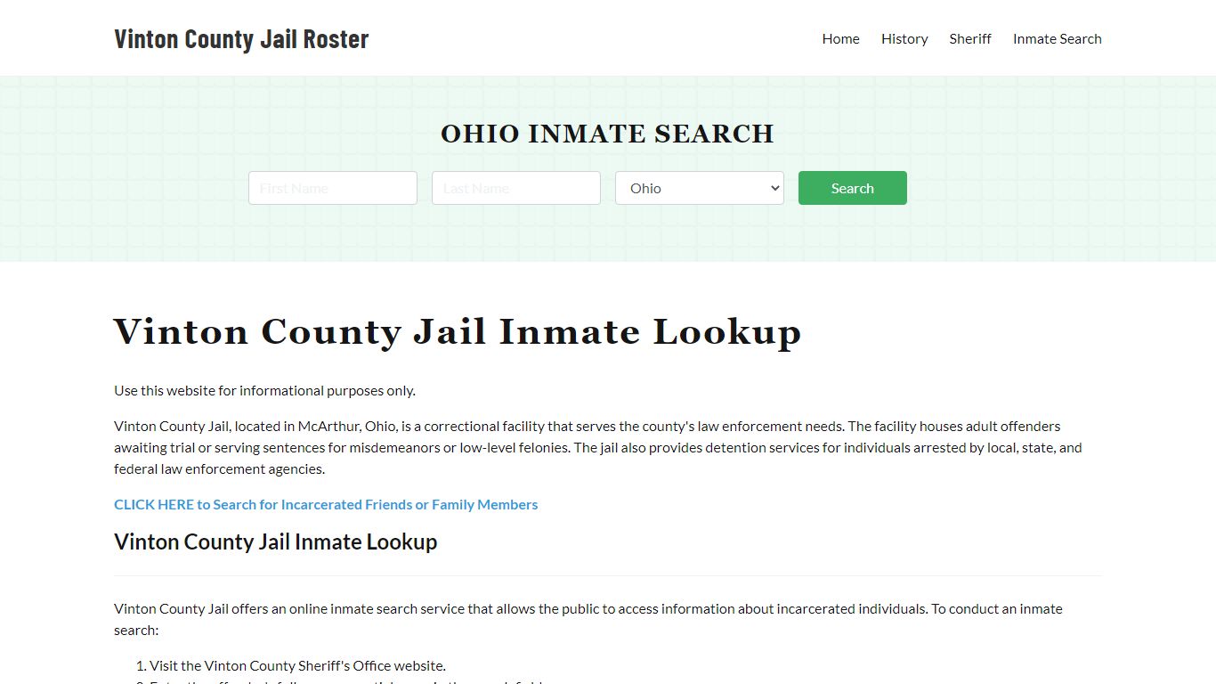 Vinton County Jail Roster Lookup, OH, Inmate Search